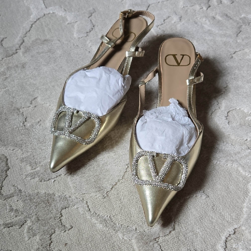 Valentino Metallic Gold Slingback Heels